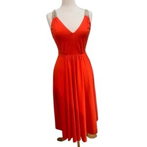 Vntg 70’s era orange dress with beaded details and strappy back